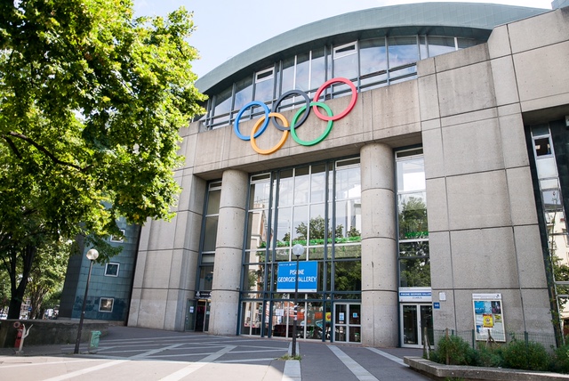 The Olympic rings on the Georges Vallerey Swimming Pool, former Nautical Stadium of the 1924 Games